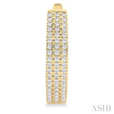 1/3 ctw Triple Row Round Cut Diamond Hoop Earring in 14K Yellow Gold